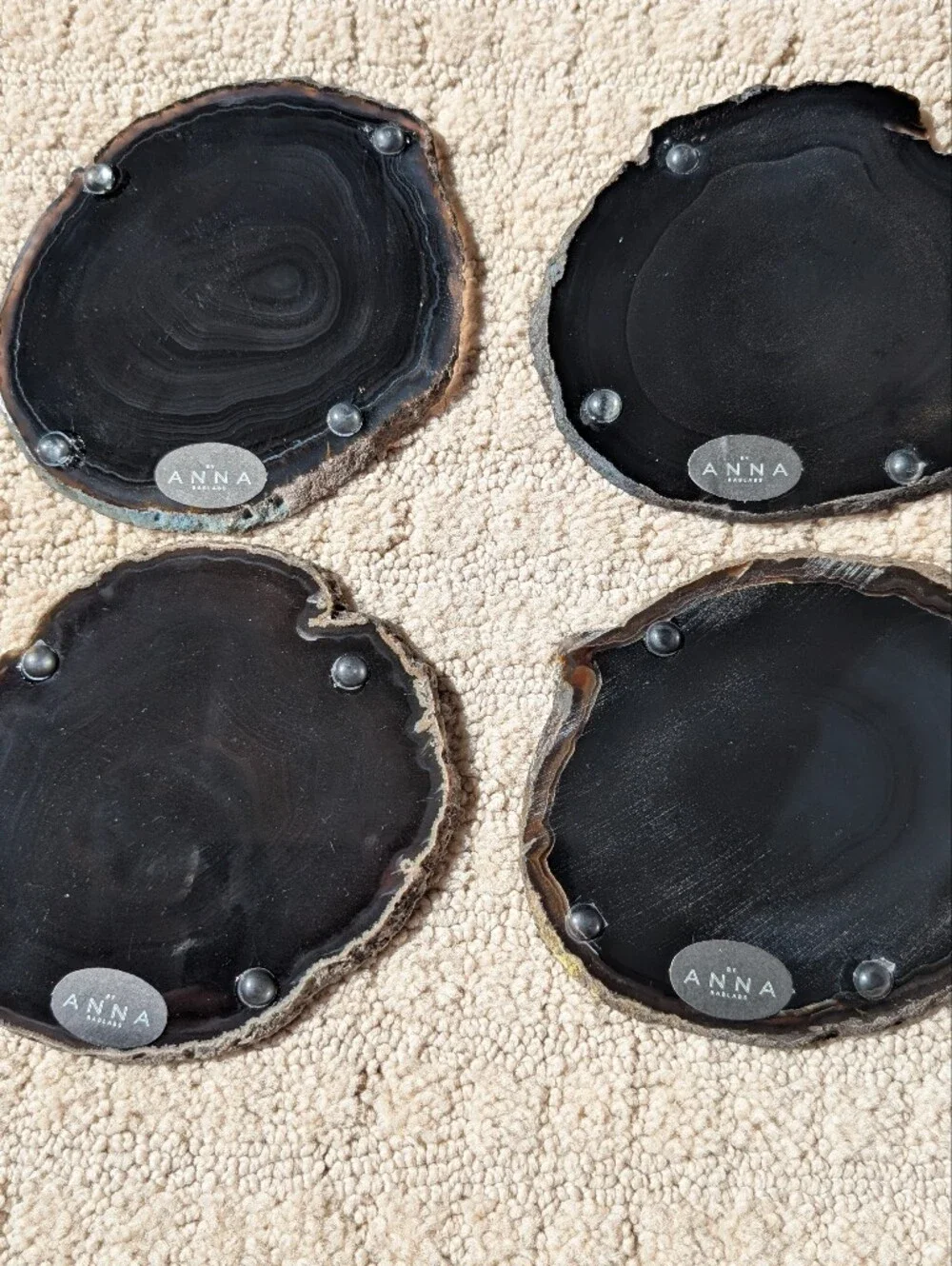 Black Agate Coaster Set - Natural Stone Slices (4)